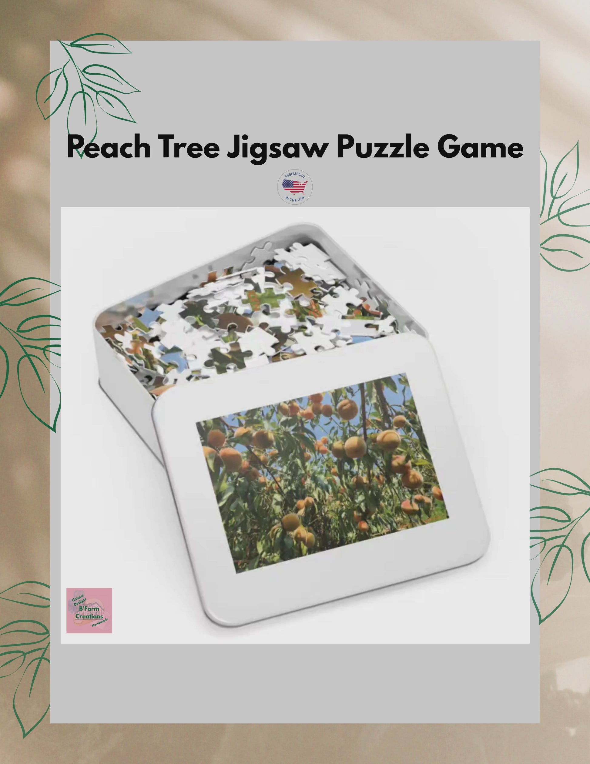Enjoy hours of fun and relaxation with this peach tree jigsaw puzzle game. Perfect for those who love puzzles and nature enthusiasts. Ideal for gifting during holidays, birthdays, or for a quiet night in.