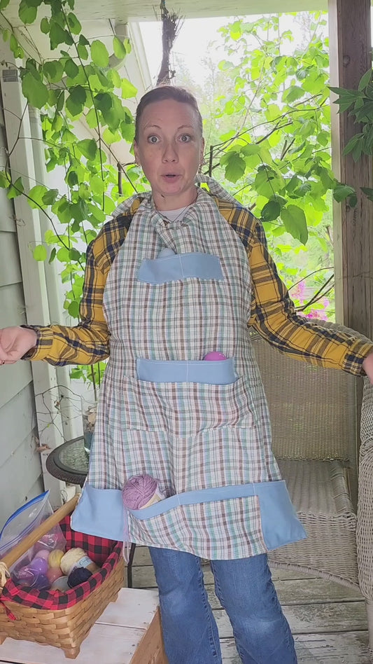 Handmade Apron - Reversible Versatile Apron Eggpron Blue & White Plaid Design