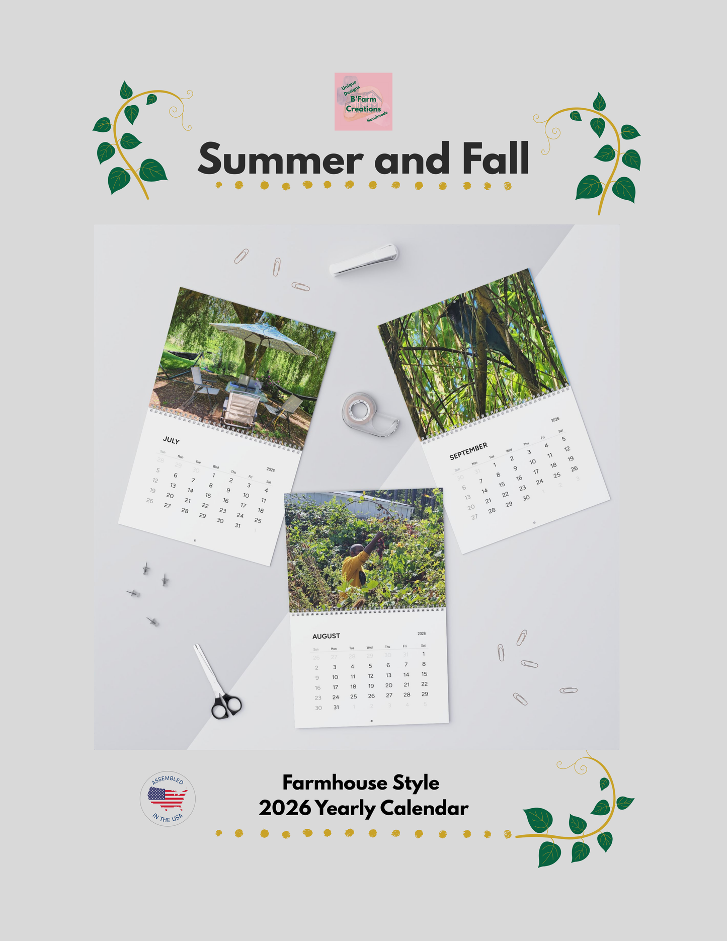 Explore the quiet rhythms of nature themed calendar. Each month blooms with large, vibrant images that capture farmhouse style warmth of watering-can mornings, sun-warmed soil, and late-summer harvests. Flip the sturdy wire coil to reveal a new scene.